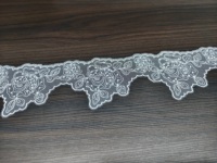 Bordure en dentelle tricotée transparente de 9 cm de large avec broderie florale rose, 100 % polyester, festonnée, pour robe de mariée, accessoires pour filles