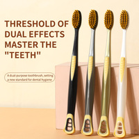 Brosse à dents 2 en 1, poils souples pour adultes, poils au charbon de bois, gratte-langue, emballage individuel, vente en gros