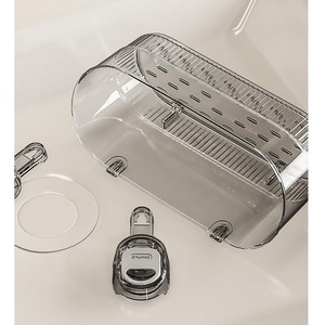 Estante de almacenamiento para baño con ventosa, montado en la pared, transparente, gris, marrón, rectangular, duradero, soporte de esquina para cosméticos - Product Image 4