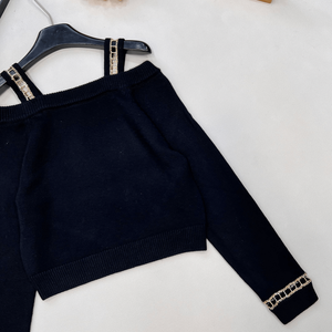 Suéter de punto con hombros descubiertos y tirantes de diamantes de imitación para mujer, de manga larga, ideal para fiestas y eventos nocturnos. - Product Image 6