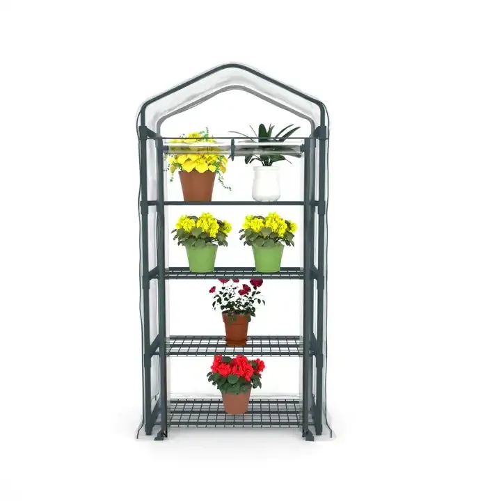 Waterproof Portable outdoor indoor rolling shutter door iron shelf 4-storey greenhouse garden flower planting sun room