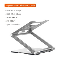 Support pour ordinateur portable multifonction en aluminium, directement de l'usine, support ergonomique pour ordinateur portable de bureau, support pour tablette PC avec hub USB 6 en 1