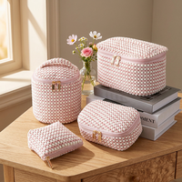 Ensemble de trousses de maquillage en peluche douce à pois, sacs de voyage pour femmes et filles avec fermeture éclair dorée