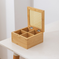 Boîte à compartiments en bambou avec couvercle pour bijoux, artisanat, thé, boîte de rangement avec couvercle rabattable, organisateur de sachets de thé en bambou