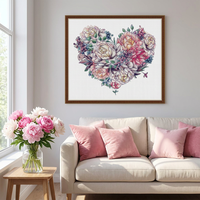 NKF le cœur de la fleur, kits de broderie au point de croix DIY, ensemble de broderie pour adultes, motif floral en forme de cœur imprimé, point de croix