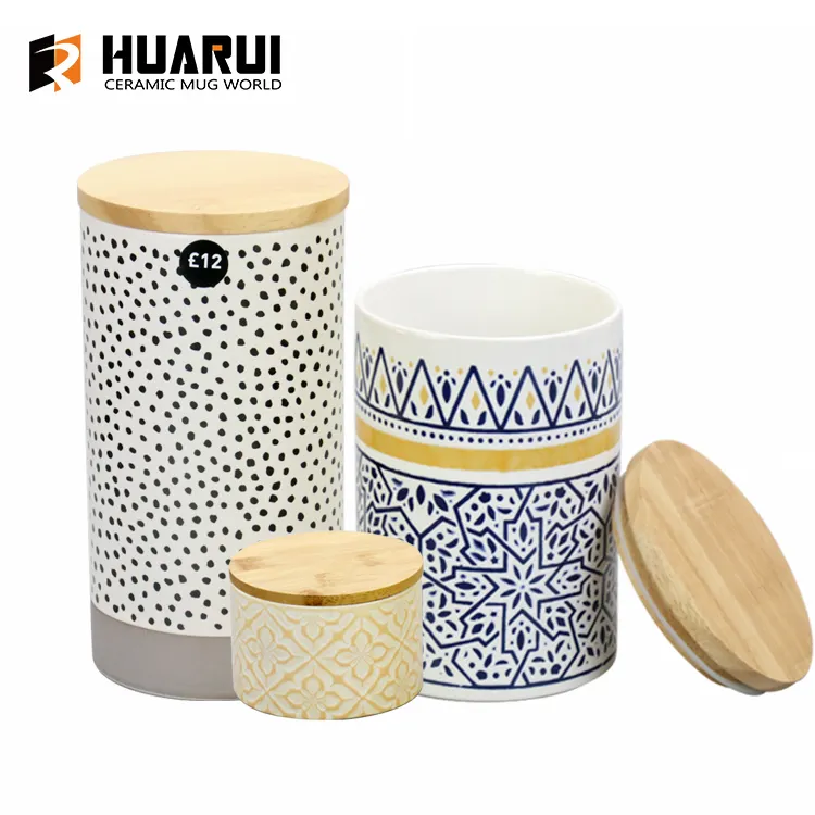 Hurúi-tarros de cerámica personalizados para cocina, grado seguro, en relieve, juegos de tarros para encimera de cocina