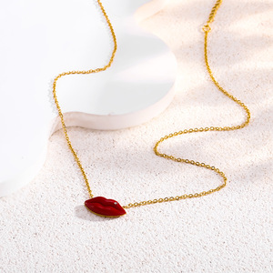 Collana con Ciondolo a Forma di Labbra Rosse Placcato Oro, Stile Coreano, in Acciaio Inossidabile, Gioielli <span class=keywords><strong>per</strong></span> Donne - Product Image 3