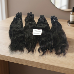 Extensions de cheveux humains vierges indiens non traités, cuticules alignées, naturellement soyeux, ondulés, couleur noire, qualité Remy - Product Image 1