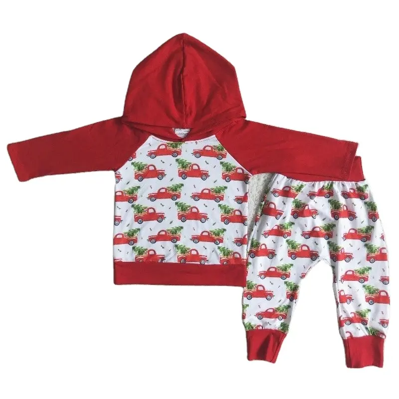 Wholesale Boutique In Stock Kid Red Hoodie Christmas Tree Car Clothes Sweater Set Baby Toddler Girl Boy Outfit Children Pants