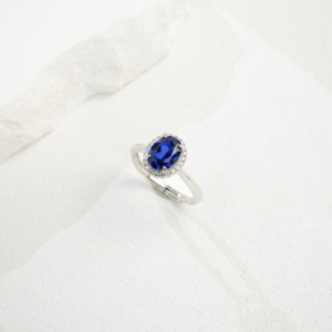 925 silver oval cultivated sapphire ring fashion surround single stone women's ring - Product Image 3
