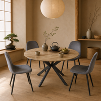 Table Ronde Moderne de Luxe avec Piétement en Acier Carbone et Plateau en Placage de Chêne – Tables à Manger en Bois avec Chaises – Meilleures Ventes