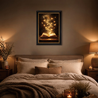 Cuadro de Lona con Diseño de Mariposa Abierta de Libro, con Marco Negro y Dorado, Arte de Pared de Fantasía Oscura para Sala de Estar, Dormitorio u Oficina, OEM ODM
