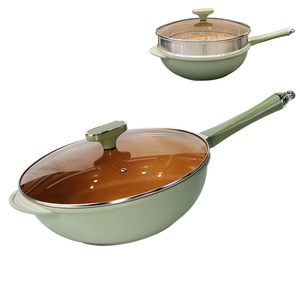 Green Alloy Non-Stick Wok 32cm Maifan Stone Flat Bottom With Lid Multifunctional Cooking Pan - Product Image 3
