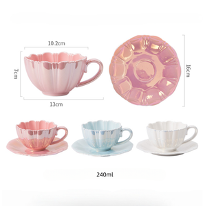 Girls Luxury 240ml Ceramic <b>Mug</b> Saucer <b>Set</b> for Afternoon Tea Modern Design Good-Looking Household Petal <b>Coffee</b> Cup Gift Cup - Product Image 5
