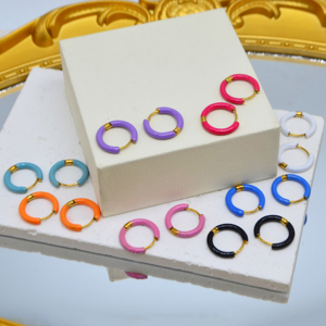 Châu Âu và Mỹ phổ biến thép không gỉ Bông tai men đầy màu sắc mạ vàng bông tai trang sức cho phụ nữ - Product Image 3