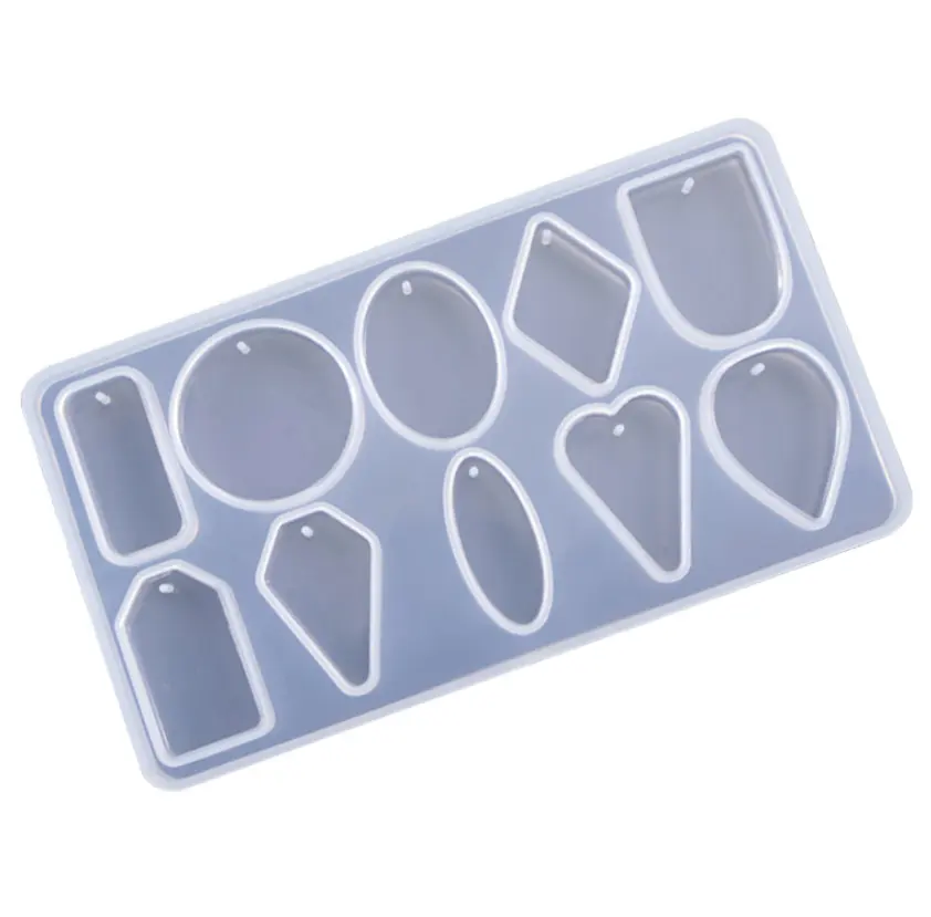 Moldes de resina epoxi con 10 formas, molde de silicona para collar y colgante con agujero, DIY, 1002
