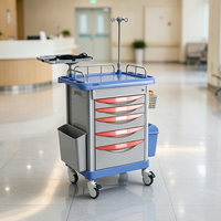 Chariot d'urgence médical ABS à prix d'usine, chariot de réanimation pour hôpital et clinique avec poubelle, conteneur à objets tranchants et poteau porte-perfusion