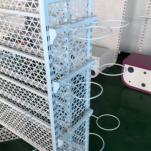 Tùy chỉnh màu trắng kim loại quần áo hiển thị giá đôi bên sàn Nắp mũ hiển thị đứng với móc và vòng bên cho cửa hàng bán lẻ - Product Image 6