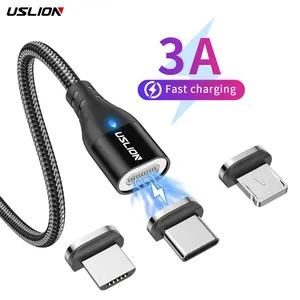 USLION 1M 3in1USBケーブルタイプCデータケーブルマイクロUSB3A高速充電フラット磁気USBケーブル (iPhone用)
