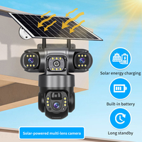 Cámara de seguridad de red PTZ para exteriores de 6MP con visión nocturna Cámara solar de tres lentes con panel de 8W Detección de movimiento 4G