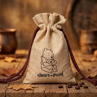 Sac cadeau en toile de jute recyclée écologique personnalisé avec cordon de serrage et logo à motif de dessin animé