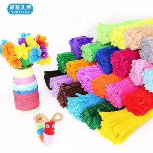 Penjualan Laris 100 Buah Batang Chenille Pipa Fuzzy Stik Kerajinan Normal Batang Chenille untuk Mainan DIY Lembut Batang Pembersih Pipa