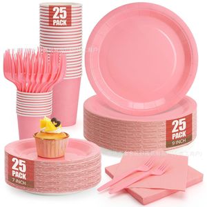 Disposable Party Supplies Kit Blue 25 Pack Plates Cups Forks Napkins For Party Family Gatherings - Product Image 5