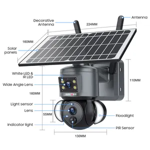 Nieuw Aangekomen Hd 6mp Bewaking Buitenbeveiliging Camera Alarm Koppeling Dual Lens Camera Cctv 4G Solar Ptz Camera
