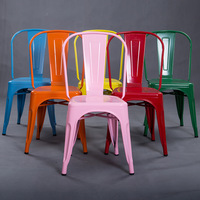 Meilleure vente chaise de salle à manger de restaurant empilable en fer avec dossier en métal multicolore à bas prix
