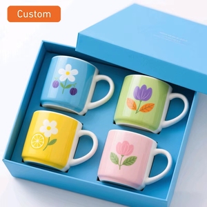 Juego de Tazas de Porcelana con Diseño Floral Colorido de 350 ml, Personalizadas, Reutilizables, Aptas para Lavavajillas y Microondas, para un Elegante Momento de Café - Product Image 1