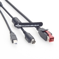 Kabel USB Split 24V dengan USB-B Data Hosiden 3 Pin Power untuk Printer POS, Periferal Komersial, Sistem Kasir Ritel