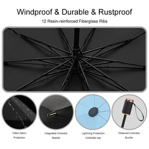 Wholesale Custom High Quality 3 Fold Folding Foldable <b>Windproof</b> Uv Black Colour Automatic Auto Open Close <b>Umbrella</b> for the Rain - Product Image 3