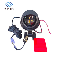 Penjualan Terlaris Universal 2 in 1 Pengukur Suhu Air Mobil Truk Digital LED Bulat + Voltmeter Pengukur Tegangan Volt 12V 24V Dengan Sensor 10mm