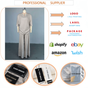 Neueste Design Mode Damen Kleidung Boutique Street Wear Kurzarm Stripped V-Ausschnitt Shirt und Wide Leg Pant 2-teiliges Set - Product Image 5