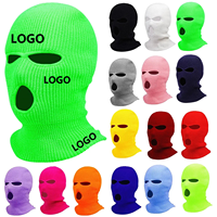 Cagoule tricotée coupe-vent intégrale pour moto, masque de ski unisexe chaud avec logo personnalisé brodé, 3 trous, pour l'hiver