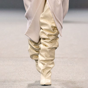 Pleated Loose Upper Long Booties Women Wide Top Baggy High Wedge Heels Shoes Over the Knee Sexy Pointy Toe Pumps - Product Image 2