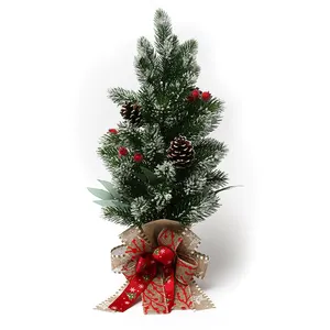 2023 Großhandel dekoriert kleine Baum Leinen gewickelt Zement Basis Tischplatte künstliche Mini Weihnachts bäume