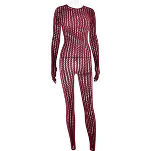 Mono de Lencería de Manga Larga con Diseño Jacquard a Rayas Transparente de San Valentín, Atuendo Sexy Negro para Mujer - Product Image 4