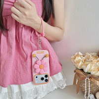 Casing HP 3D Daisy Pop Grip Tekstur Kotak-Kotak Lucu untuk iPhone 17 Pro Max 16 15 14 13 dengan Tali Pegangan Awan dan Pelindung Silikon