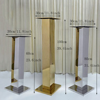 S935 Décoration de Table Mariage Fête Événement en Acier Inoxydable Élégante Colonne Métallique Dorée Argentée Brillante