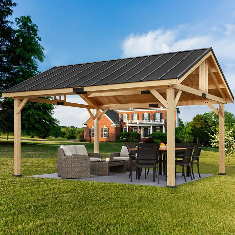 Gazebo de madera resistente al agua para Patio, cubierta octogonal de aluminio, plegable, para jardín