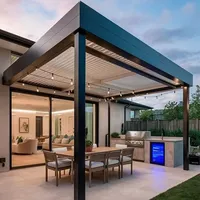 Pergola Bioclimatique en Aluminium avec Arches, Toit à Lames Motorisé Étanche, Éclairage LED, Robuste pour Patio Extérieur