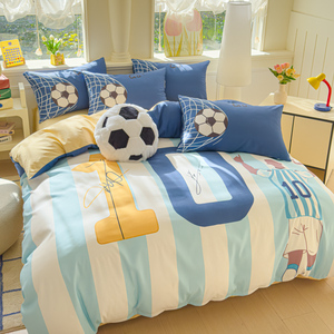 Vigoureux Football Garçon Adolescents Polyester <span class=keywords><strong>Drap</strong></span> Couverture Broderie Doux Contton Housse de Couette Ensemble de Literie 4 en 1 - Product Image 2