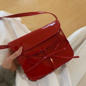 Niche Design Red Patent Leather <b>Square</b> Bag With Bow 7 Inch Magnetic Buckle Single Strap Fashion Shoulder Crossbody Bag - Product Image 2