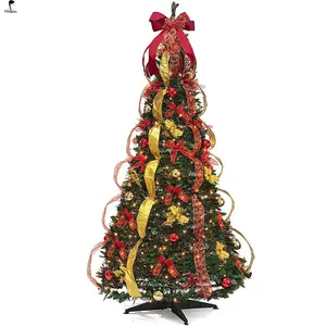 5FT Prelit Magro Árvore de Natal fácil de montar com Temporizador 50 Warm Lights 3D Grande Estrela Bateria Operado Tinsel Dobrável