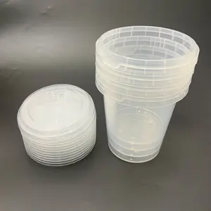 1000ml Clear Plastic Round Buckets 140mm High With Lids And Handle Food Grade Packing Bucket Factory Supply