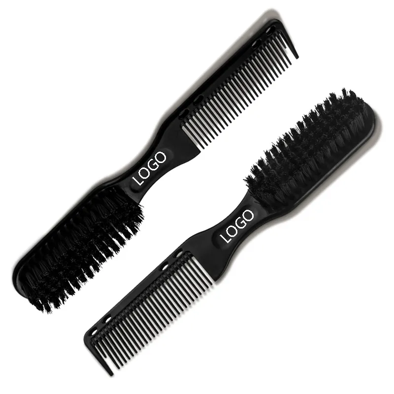 Cepillo de nailon suave de doble cara para barbería, peine negro para Estilismo de barba, cabeza de aceite, para peluquería, pedido personalizado