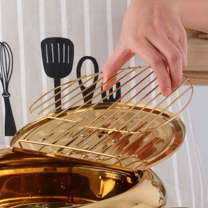 Hogar usado <span class=keywords><strong>de</strong></span> acero inoxidable para cocinar Wok sartenes oro cobre freír olla con tapa - Product Image 4