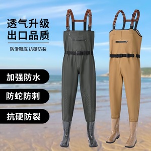 <span class=keywords><strong>Pantalon</strong></span> de pêche imperméable une pièce, salopette de pluie haute poitrine avec bottes intégrées, <span class=keywords><strong>pantalon</strong></span> de pêche en cuir - Product Image 2