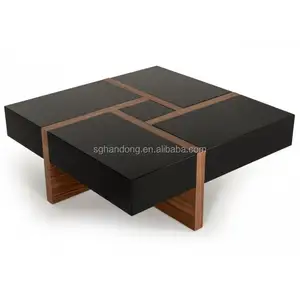 modern rectangle coffee table with drawers coffee with storage end table Modern Walnut & black Wood Square Coffee Table